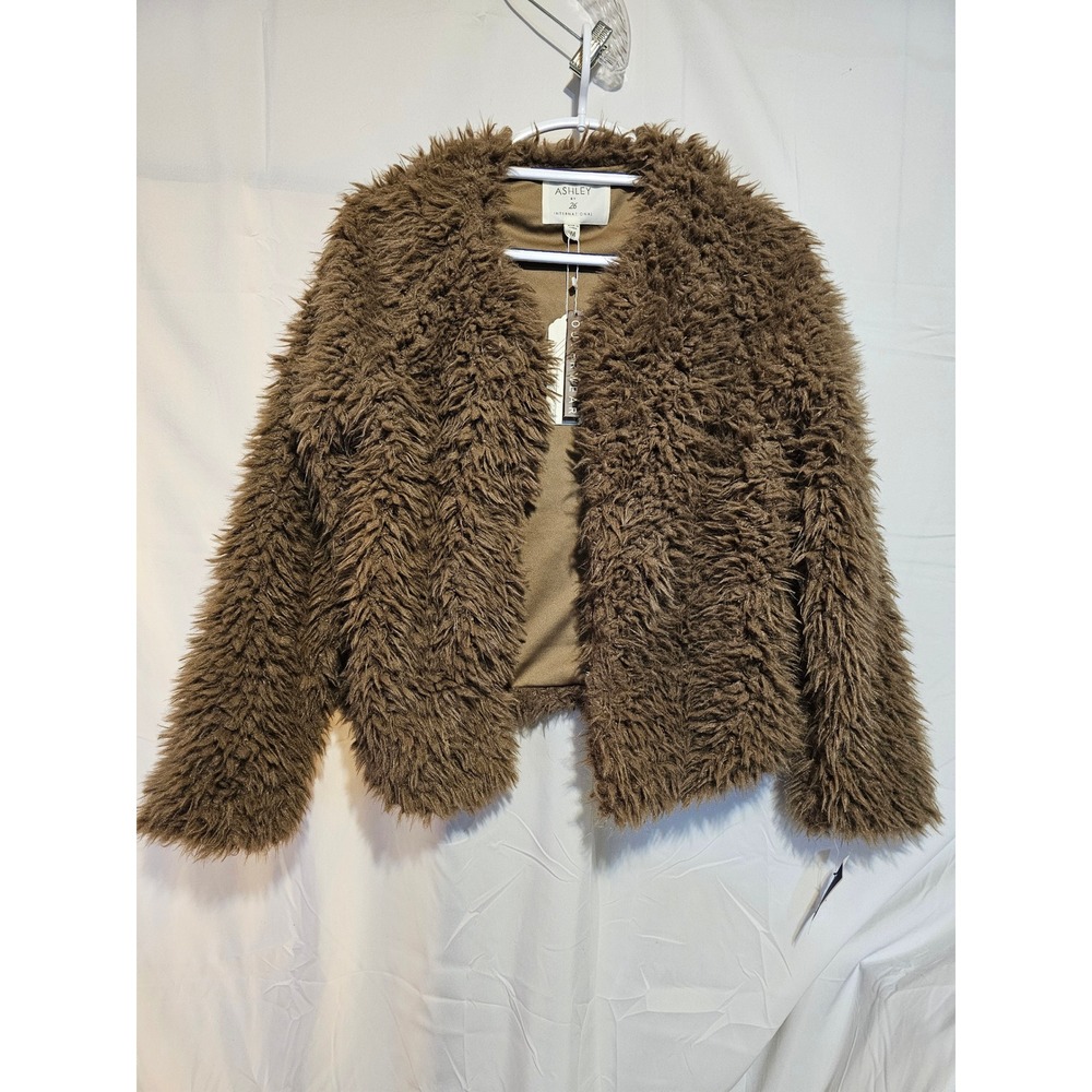 Ashley by 26 International Faux Fur Shaggy Jacket Brown Size M
